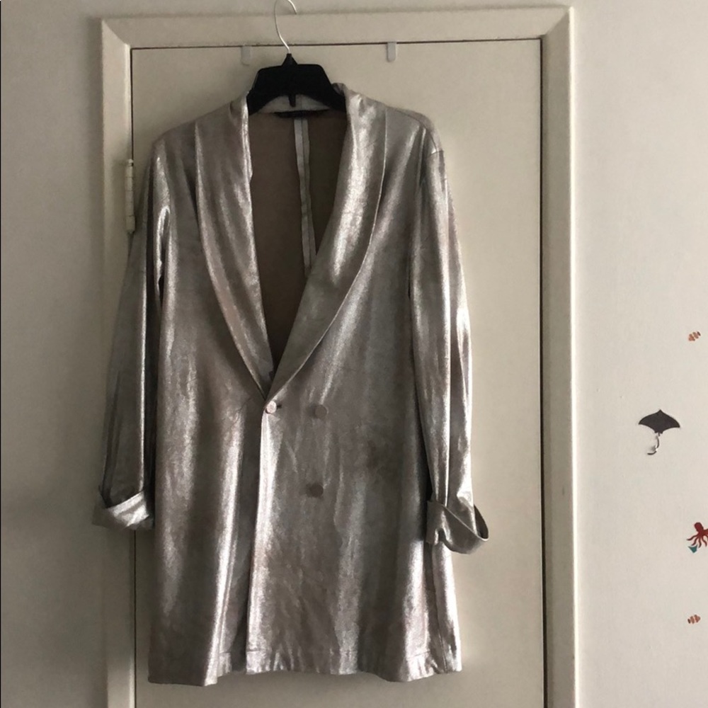 Zara Silver Metallic Blazer Jacket